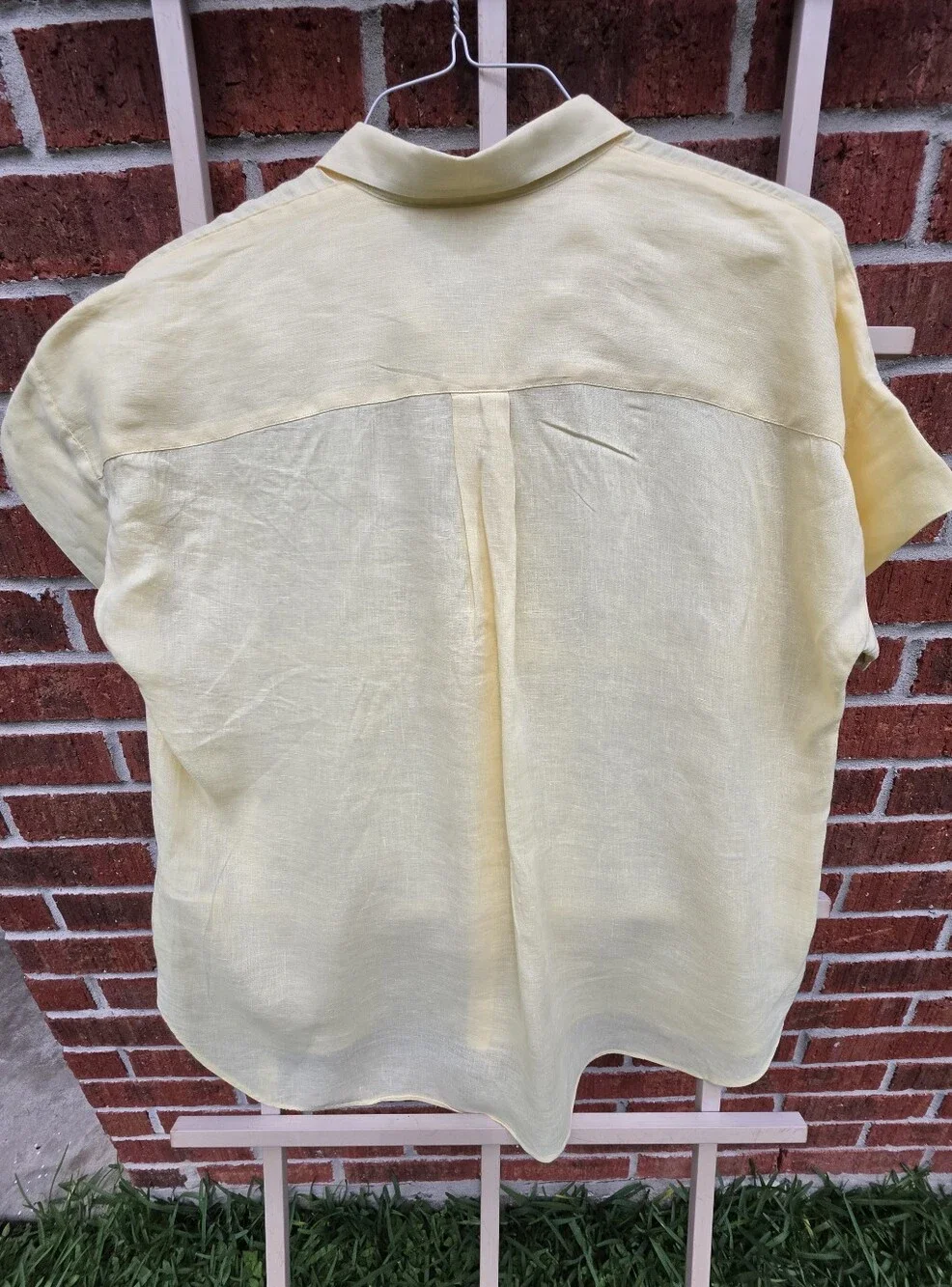 Lauren Ralph Lauren Yellow 100% Linen Short Sleeve Button Down Shirt Womens XL - Picture 10 of 11